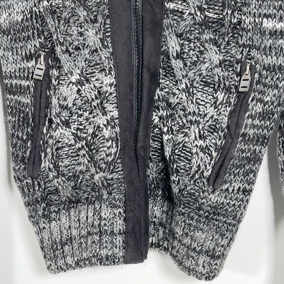 Leif Nelson Zip Up Hooded Slim Fit Cardigan Sweater Mens Sz L Marled Black - Picture 4 of 12